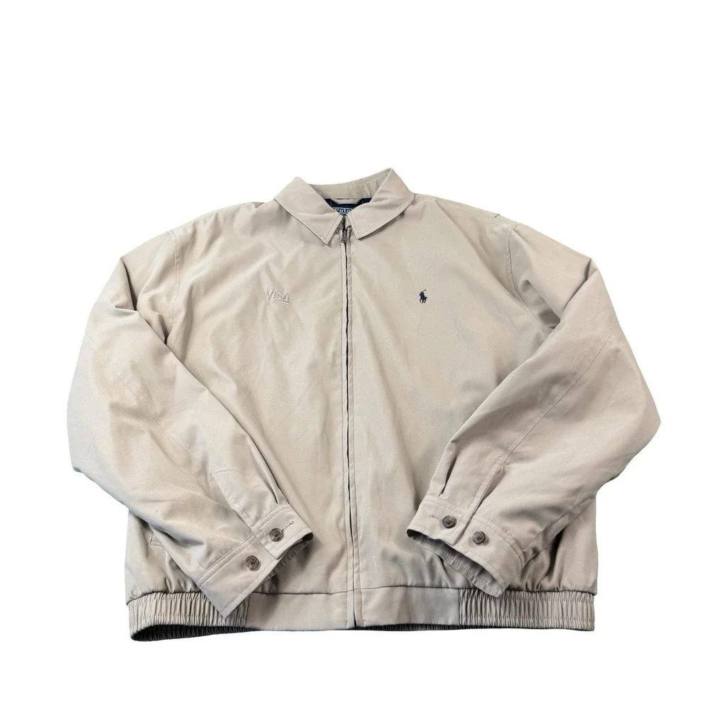Polo Ralph Lauren Brown Full Zip Visa Harrington Mens Jacket Size Large GUC